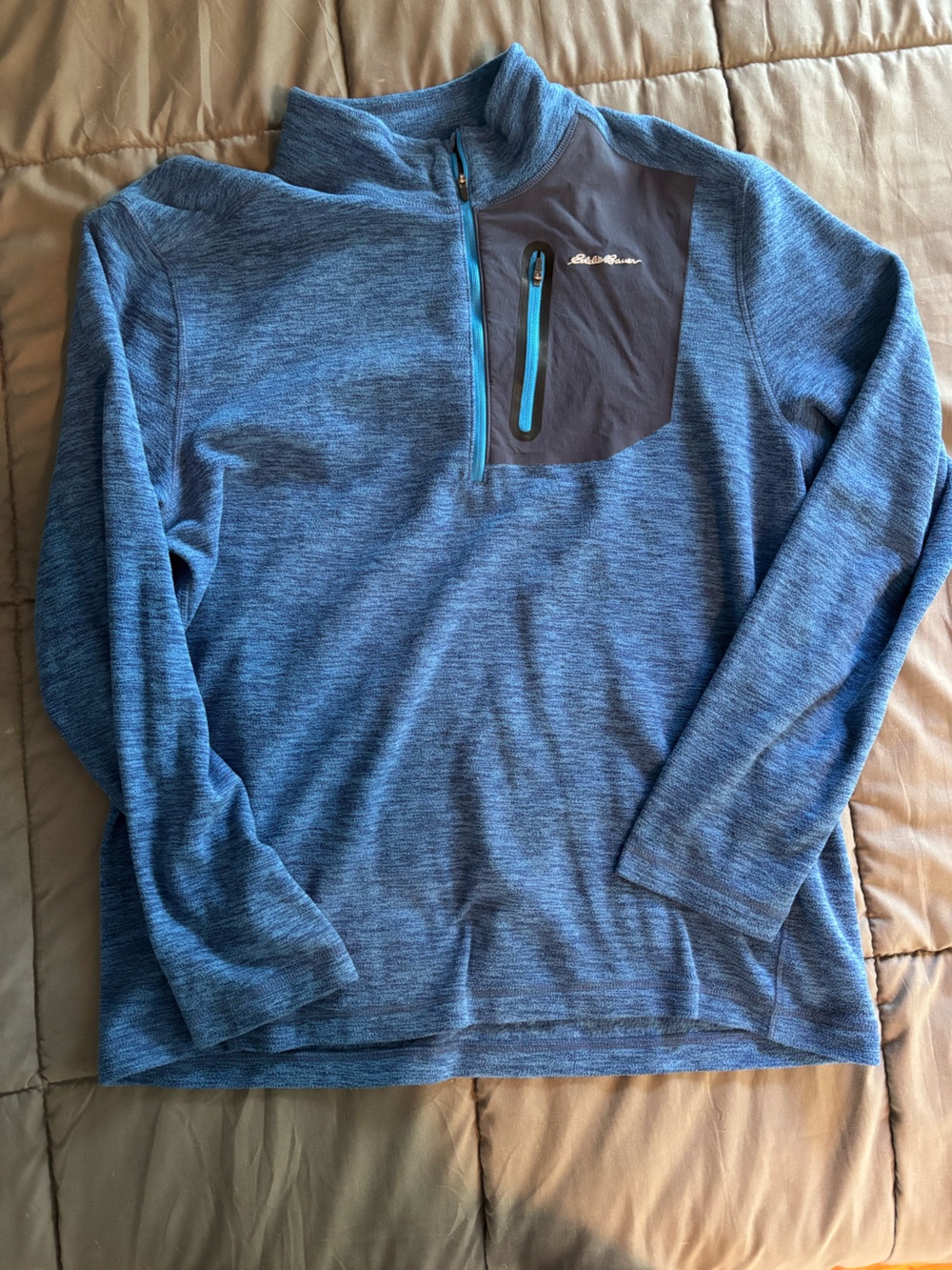 Eddie Bauer Blue Quarter-Zip Pullover with Dark Chest Panel